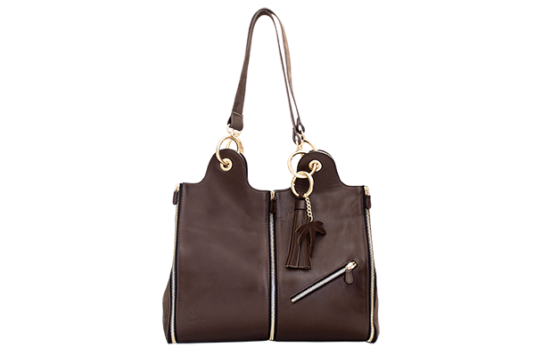 sac cuir chocolat poche zip petit modele face