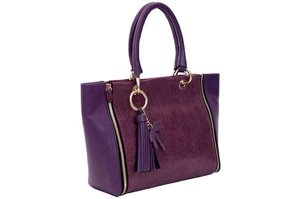 sac cuir violet framboise porte main sophie victor paris